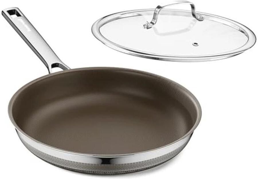 Keramische Braadpan 28 cm met Deksel Inductiepan Roestvrij staal Ovenbestendig
