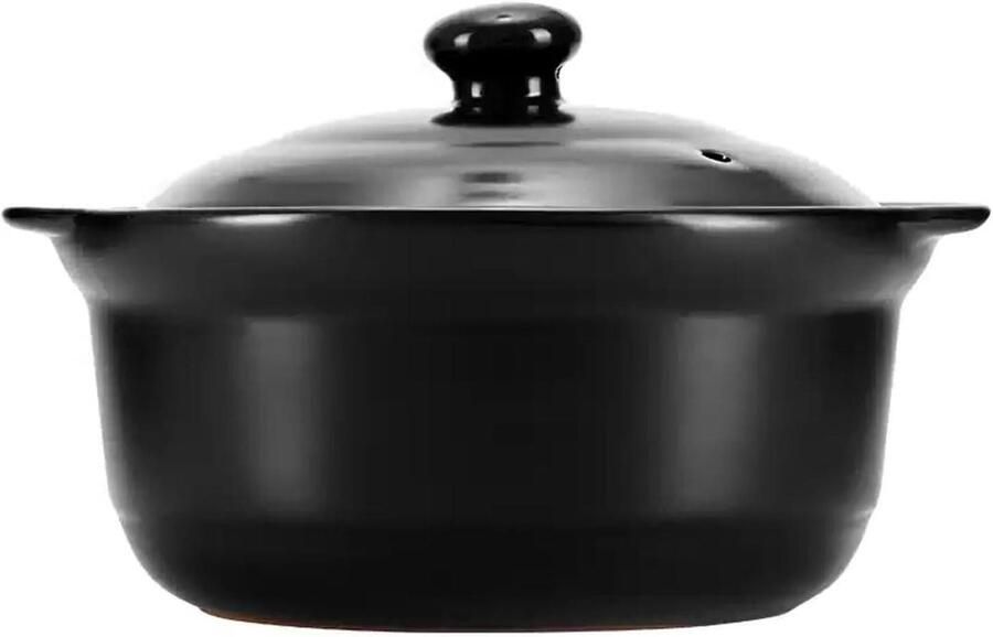 Keramische Braadpan Aardewerk Kookpot Gelijkmatig Koken Hittebestendig tot 450°C 10.3x22.8cm Zwart