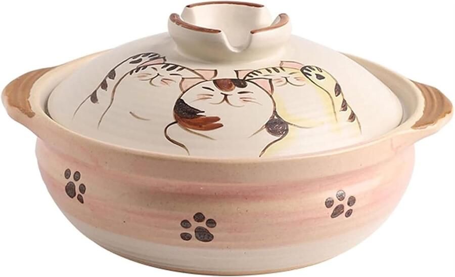 Keramische Braadpan Aardewerk Pot Langzaam Koken Gelijkmatige Warmteverdeling 3 Liter Beige