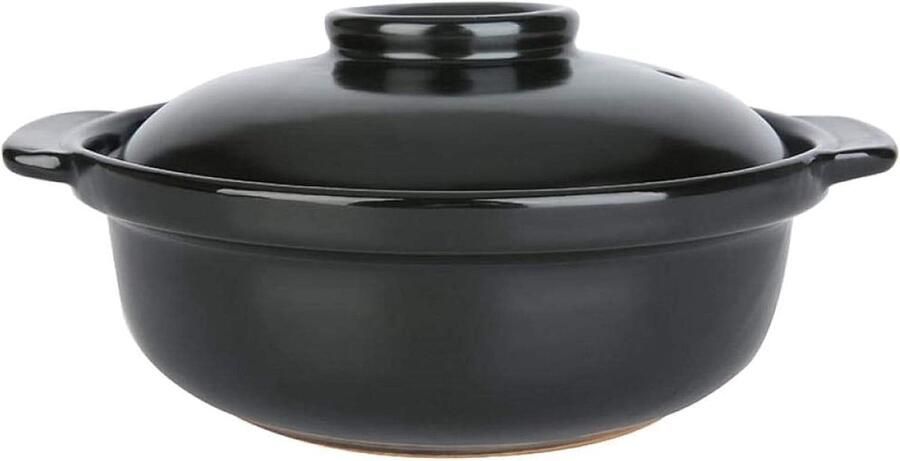 Keramische Braadpan Aardewerken Stoofpot Langzaam Garen Snelle Warmtegeleiding 1200 ml Zwart