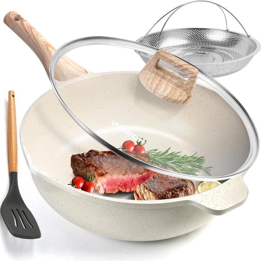 Keramische braadpan Diepe sauteerpan Gezond koken Antiaanbaklaag 28 cm Zwart