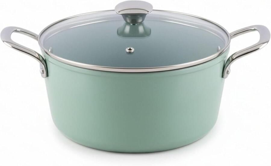 Keramische Braadpan Gegoten Pan Gelijkmatig Koken Dubbel Sterke Kraag 44 Liter Groen