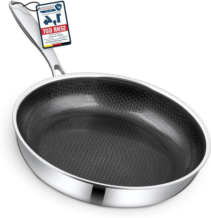 Keramische Braadpan Honingraatpan Antiaanbak Gelijkmatig Koken Krasbestendig Honingraat 28 cm Zilver
