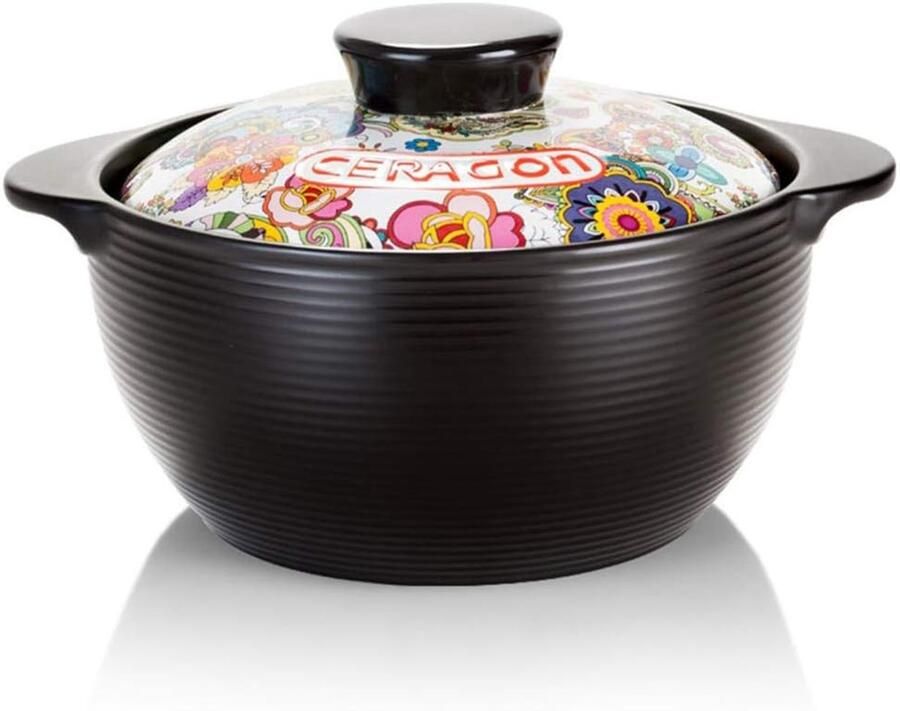 Keramische braadpan Klei pot Langzaam garen Snelle warmteopslag 4 Liter Zwart