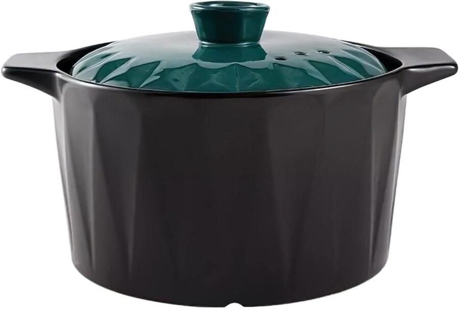 Keramische Braadpan Soeppan Kookpot Lange Stoofmaaltijden Hittebestendig Ontwerp 3 Liter Donkergroen