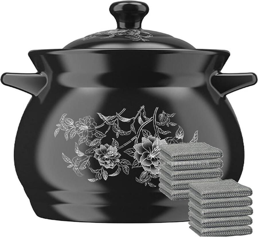 Keramische Braadpan Soeppan Stoofpan Langzaam Koken Hoge Temperatuurbestendigheid 22 cm Zwart