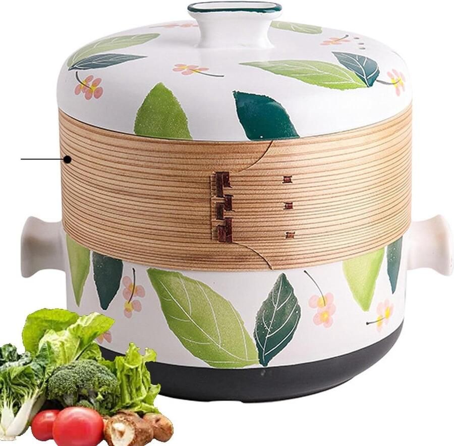 Keramische Braadpan Soeppan Stoommandje Gezond Koken Veelzijdig Twee-in-één 25 Liter Naturel