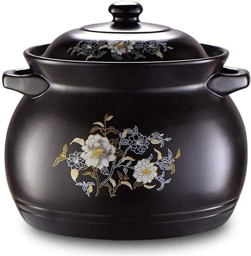 Keramische Braadpan Stoofpot Pot Langzaam Garen Antislip Bodem 35 Liter Zwart