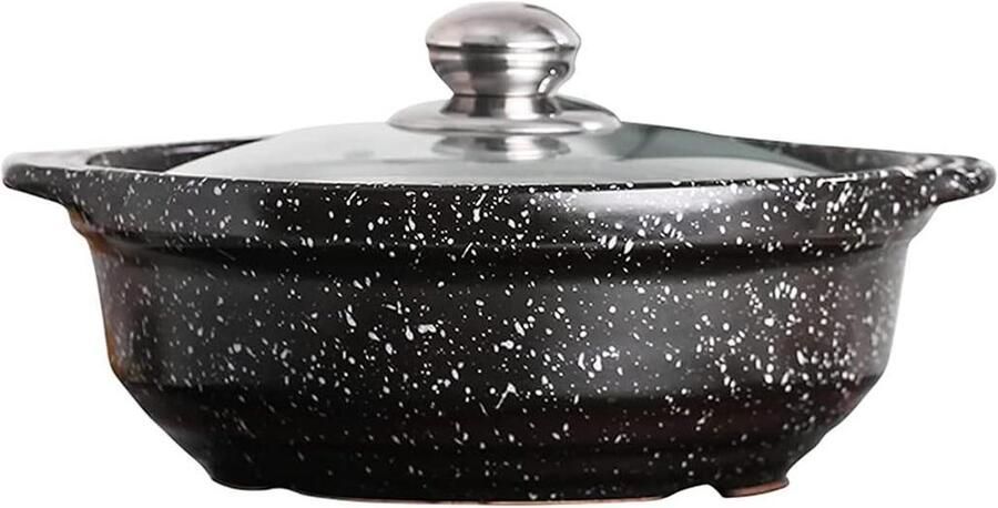 Keramische Braadpan Stoofpot Pot Langzaam Koken Natuursteen Design 2.5L Zwart
