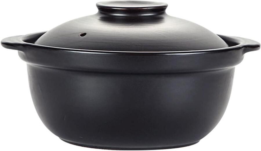 Keramische Braadpan Stoofpot Soeppan Langzaam Koken Natuurlijk Materiaal 1.3 Liter Zwart