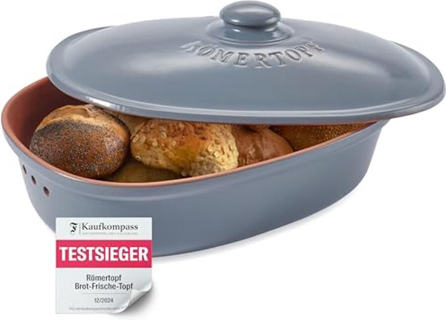 Keramische Broodpan voor Vers Broodopslag Voedselveilige Broodcontainer in Blauw-Grijs