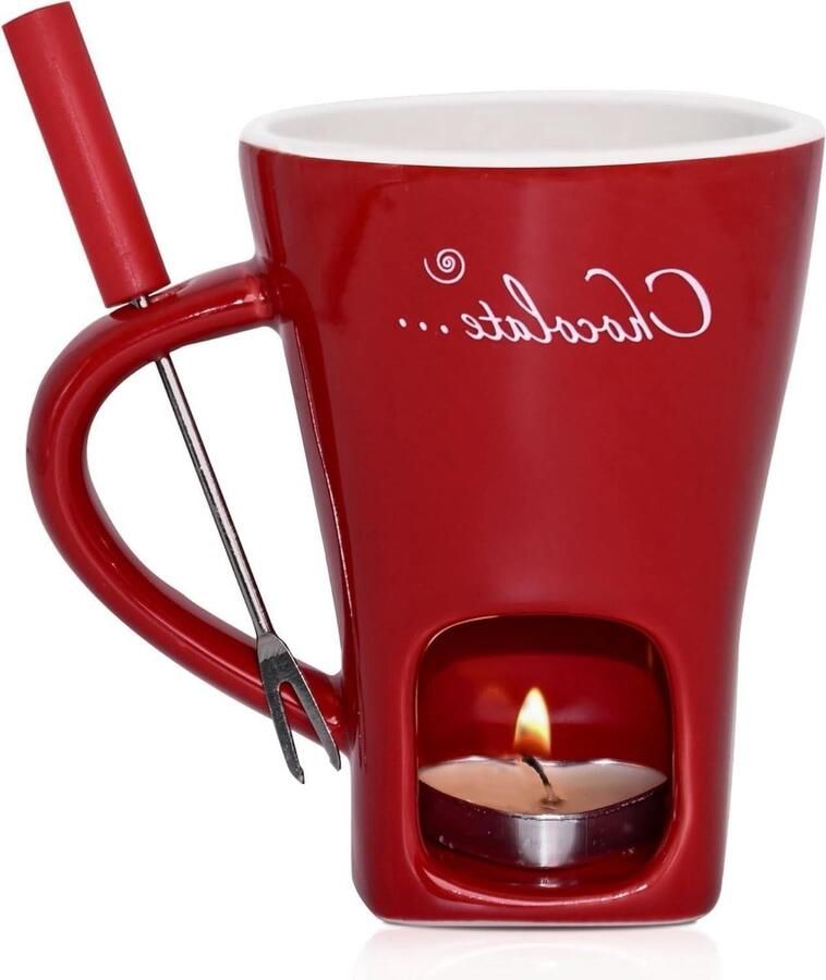 Keramische Chocolade Fondue Set Chocolade Smeltcup Kaasfondue Gezellige Avonden Inclusief Vork en Waxinelichtje 200 ml Wit