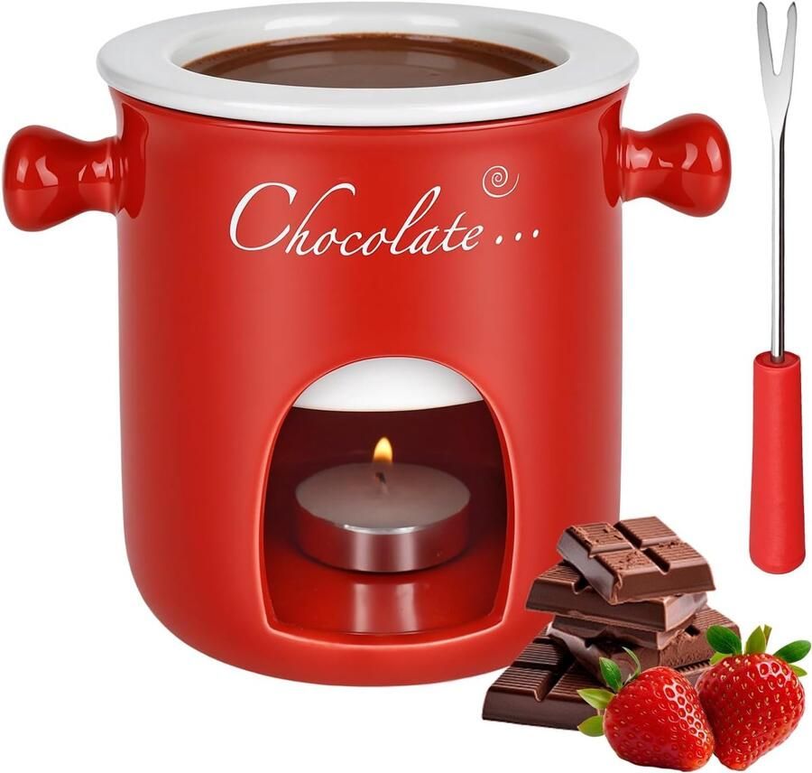 Keramische chocoladefonduepannenset Rood 320 ml Duurzaam Keramiek Voor Diner en Picknicks