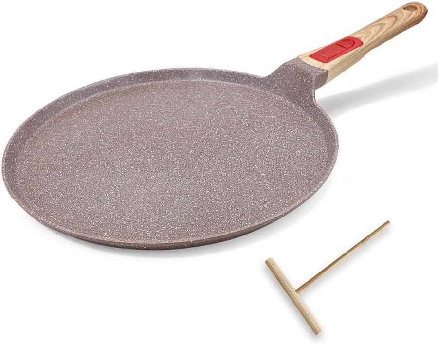 Keramische Crêpe Pan Pannenkoekenpan Ronde Bakplaat Lekkere Pannenkoeken Maken Afneembaar Handvat 30 cm Bruin