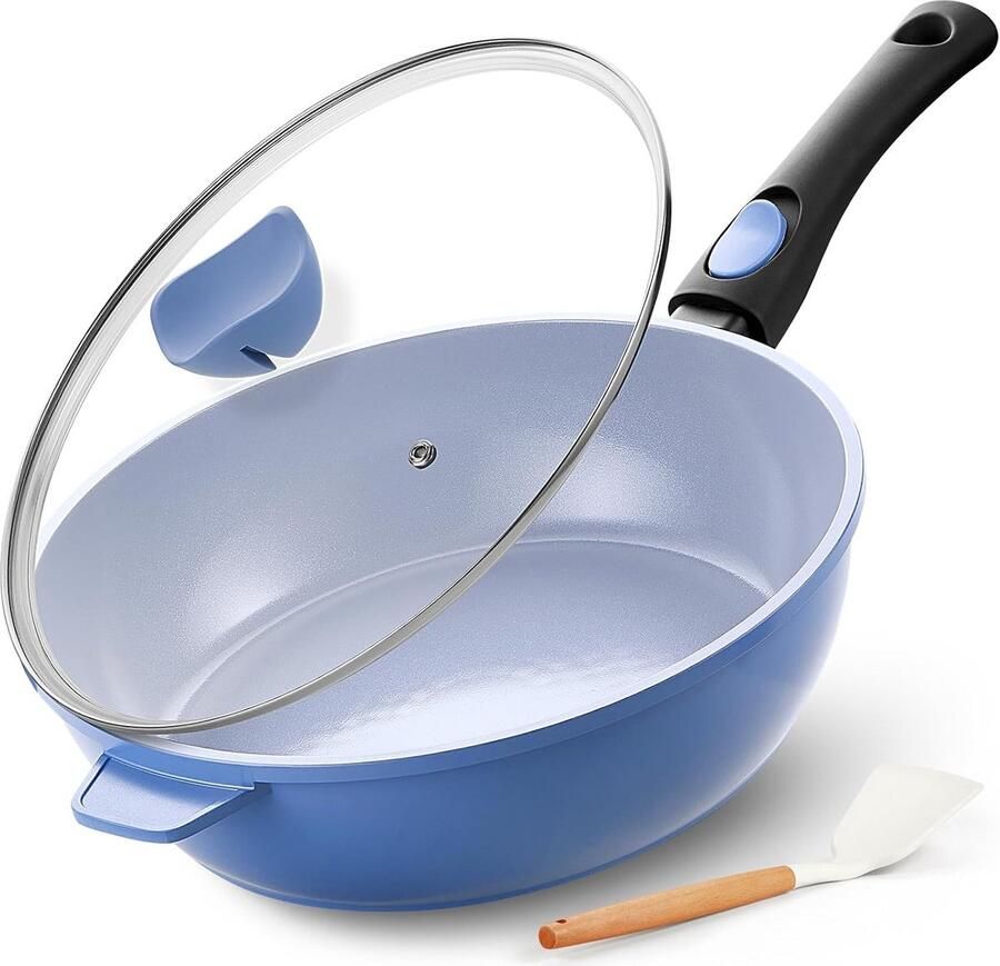 Keramische Koekenpan Diepe Koekenpan Veelzijdig Koken Afneembare Handgreep 28 cm Diameter Zwart