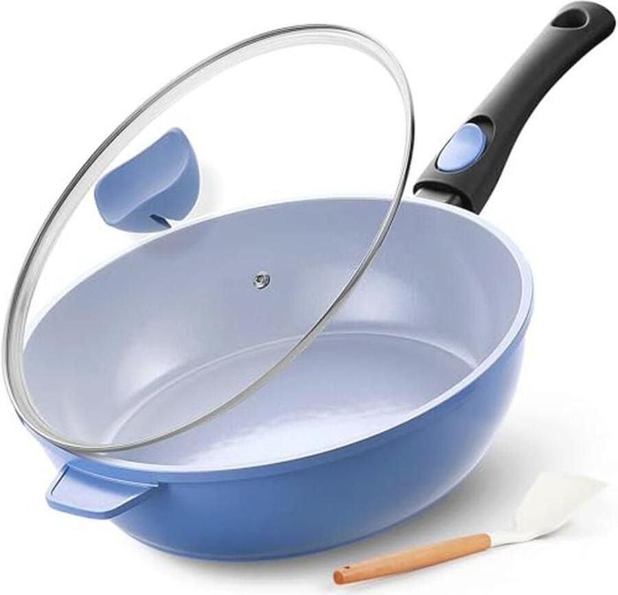 Keramische Diepe Koekenpan 11 Inch Nonstick 4Qt Sauté Pan met Deksel en Afneembaar Handvat