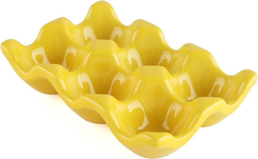 Keramische Ei Houder Eierlade Porselein Keuken Opslag Krasbestendig Materiaal 6 Eieren Capaciteit Geel