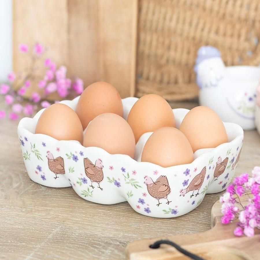 Keramische Ei Houder Kip Opslag Keuken Decoratie Decoratieve Kip Print Compact Formaat Wit