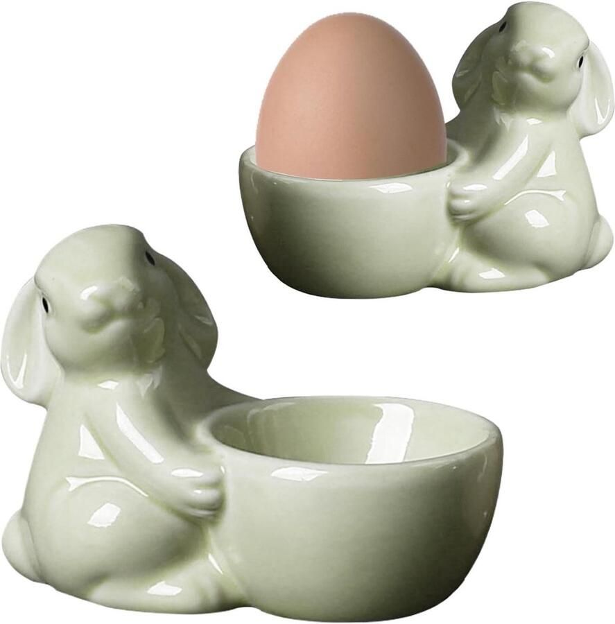 Keramische Ei-houders Konijn Ei Cup Paasontbijt Schattig Konijn Ontwerp 9 x 6.5 cm Groen