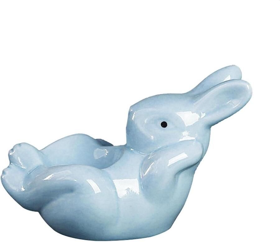 Keramische eierbeker Eierdopje konijn Ontbijt serveren Schattige konijnenvorm 125 x 8 cm Blauw