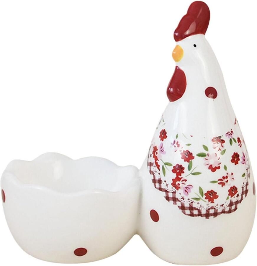 Keramische eierbeker Eierhouder decoratief Ontbijt tafeldecoratie Bloem en kip design ca. 93 x 62 cm Wit