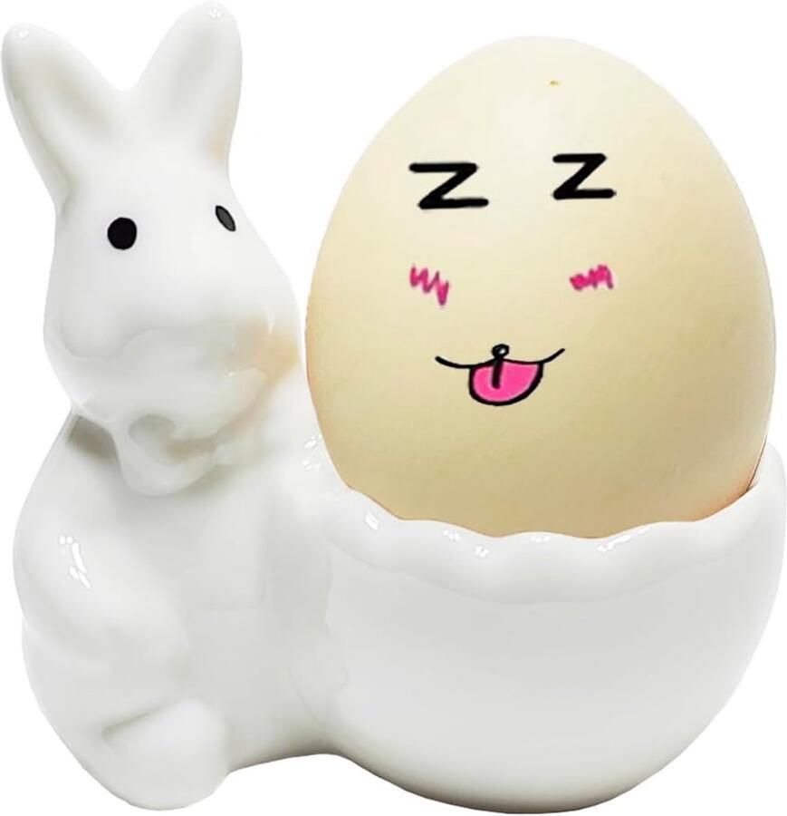 Keramische Eierbeker Paashaas Houder Ontbijt Presentatie Charmant Design 91 gram Wit
