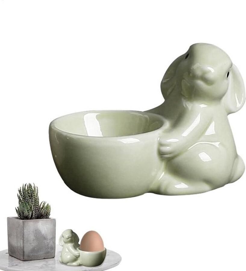 Keramische eierbeker Paashouder konijn Ontbijt serveren Stijlvol decoratief 11 cm breed Groen