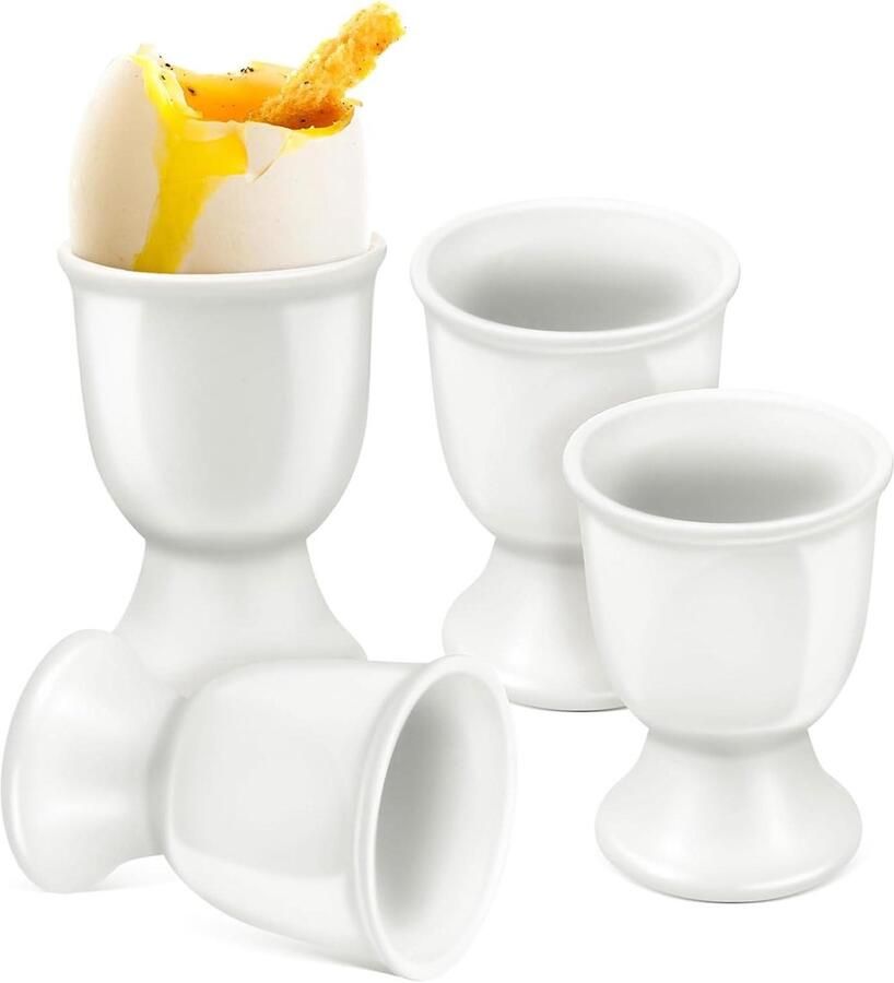 Keramische Eierbekers Eierhouders Set Ontbijt Serveren Stabiele Basis 7 cm Wit