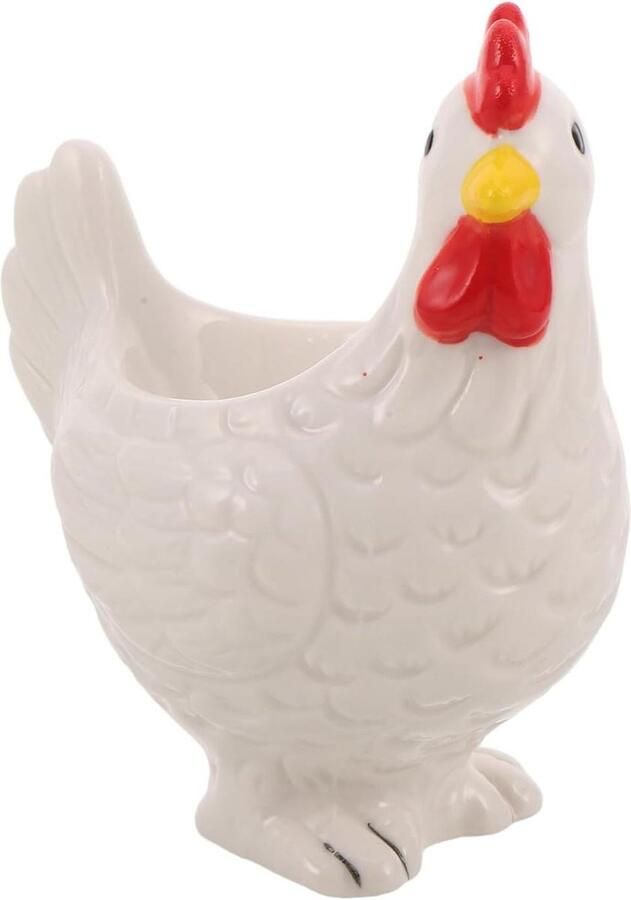 Keramische Eierdop Eierhouder Cup Kip Ontbijt Presenteren Charmant Kuikenontwerp 11 x 9 x 6.5 cm Wit