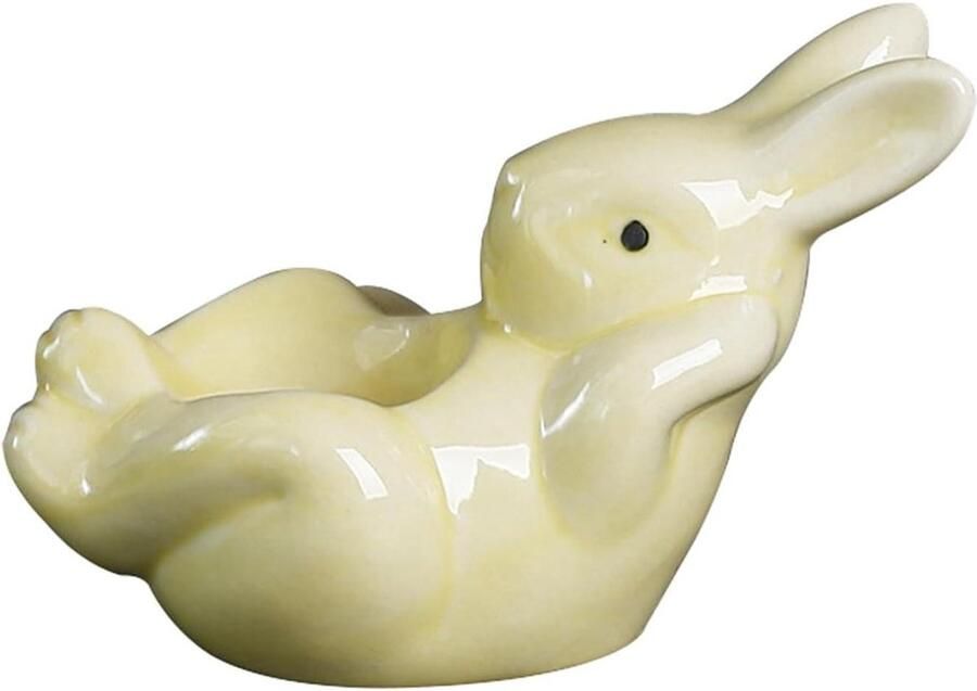 Keramische eierdop Eierhouder Konijn Ontbijt tafeldecoratie Charmante konijnenvorm 75 x 10 x 75 cm Lichtgeel
