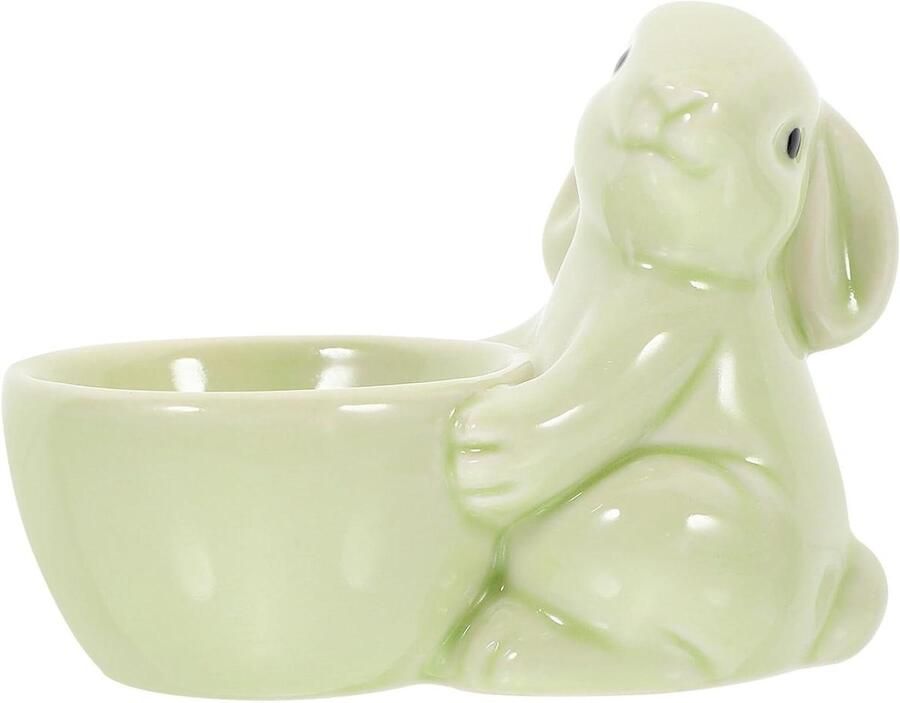 Keramische Eierdop Eierhouder Konijn Tafeldecoratie Uniek Handgemaakt Vakmanschap 7 x 7 x 5 cm Groen