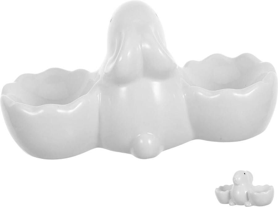 Keramische Eierdop Konijn Houder Ontbijt Decoratie Dubbele Eierhouder 14 cm Lengte Wit