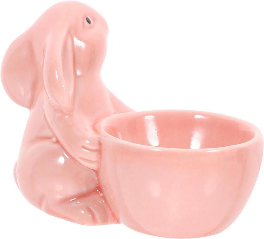 Keramische Eierdop Konijn Houder Ontbijt Presentatie Schattige Vorm 8.5 x 7 x 5 cm Roze