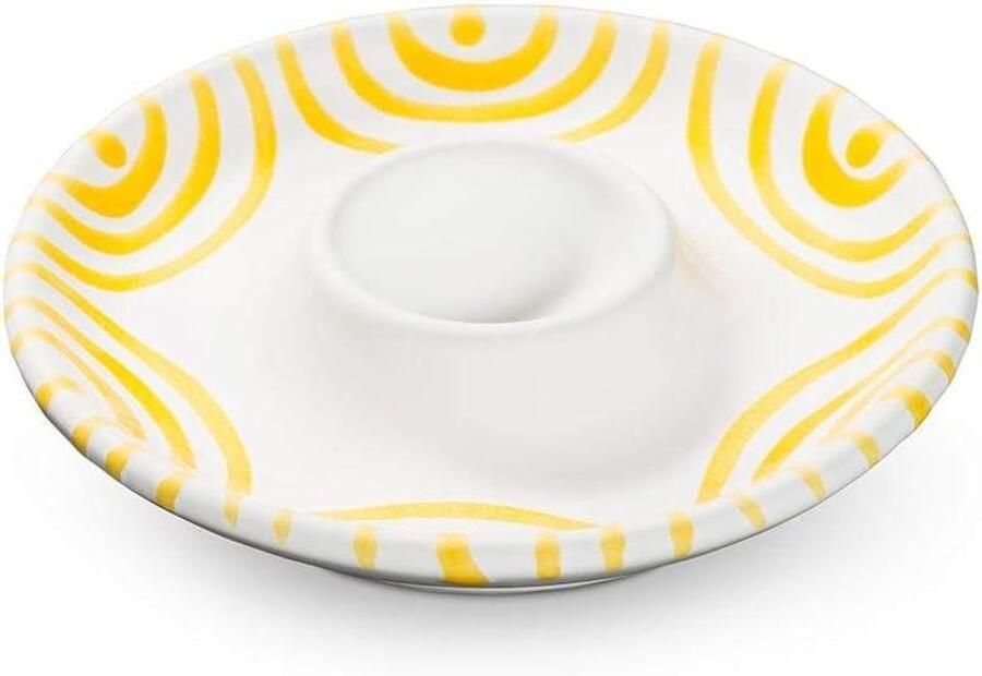 Keramische eierdop Ontbijt houder Dagelijks ontbijt Handgemaakt design Diameter 12 cm Geel gevlamd
