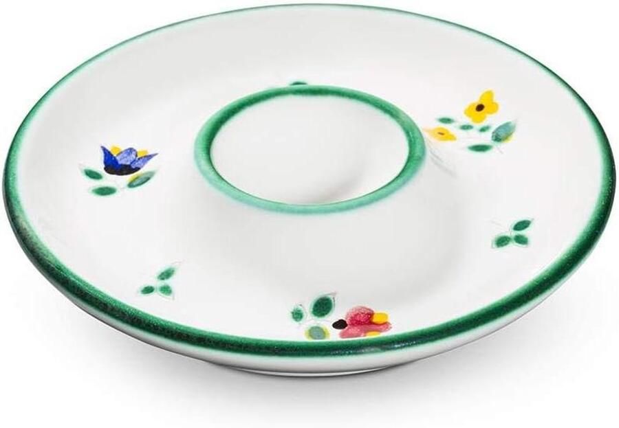 Keramische eierdop Ontbijt houder Dagelijks ontbijt Handgemaakt in Oostenrijk Diameter 12 cm Blauw en geel