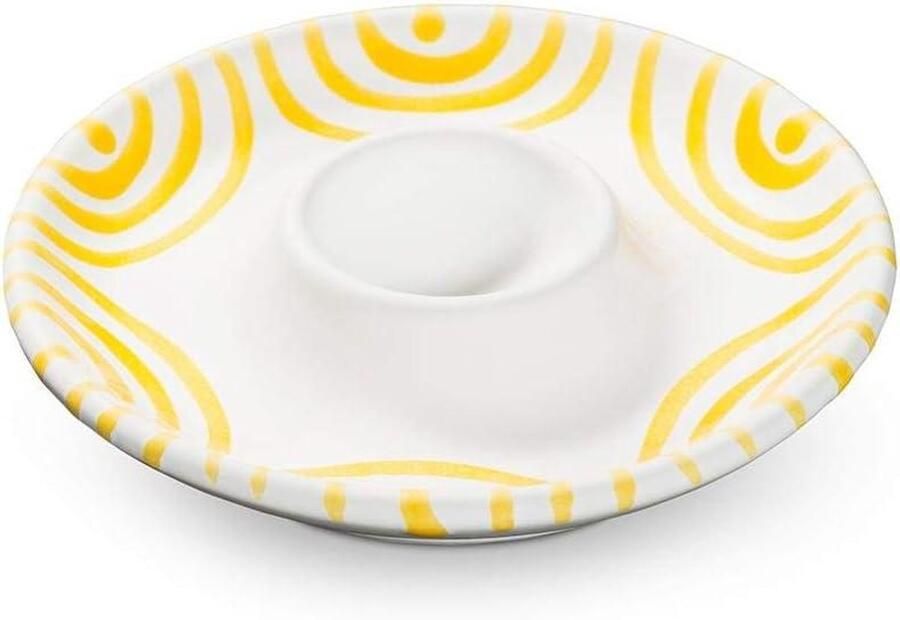 Keramische eierdop Ontbijt houder Dagelijks ontbijt Handgemaakt Oostenrijks design Diameter 12 cm Geel gevlamd