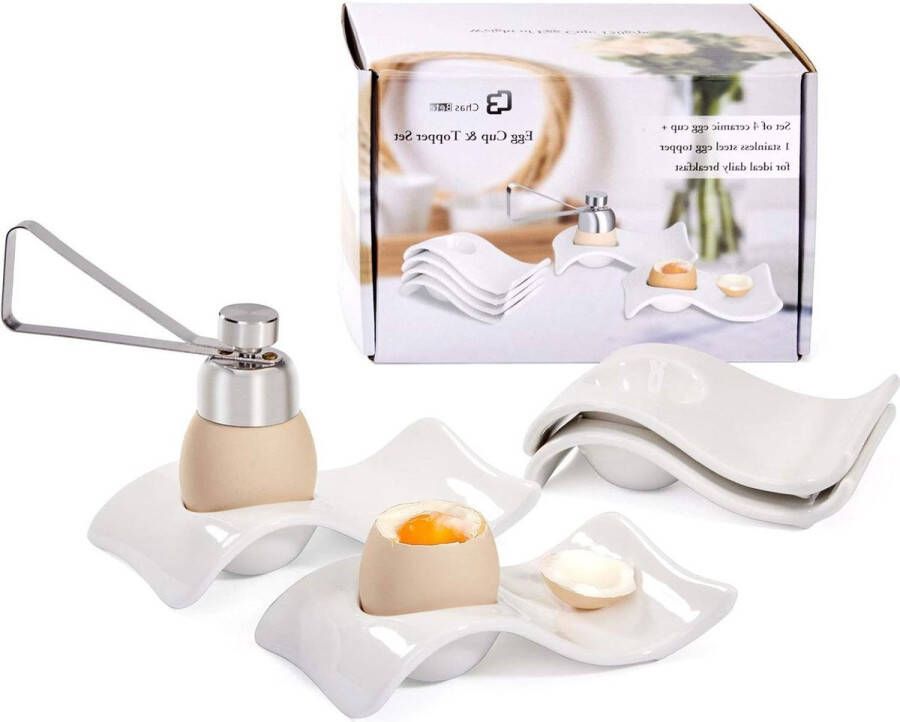 Keramische eierdopje 4 + 1 eierschaal Origineel wit eierdopje voor ontbijt en brunch