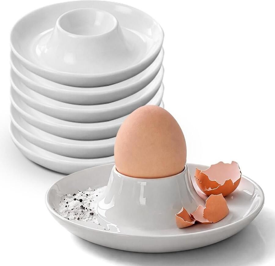 Keramische eierdopjes 6 stuks porselein wit hoogwaardige eierdopjes rond voor tafel en keuken stapelbaar vaatwasmachinebestendig klassieke ontbijthouder voor ontbijt eettafel