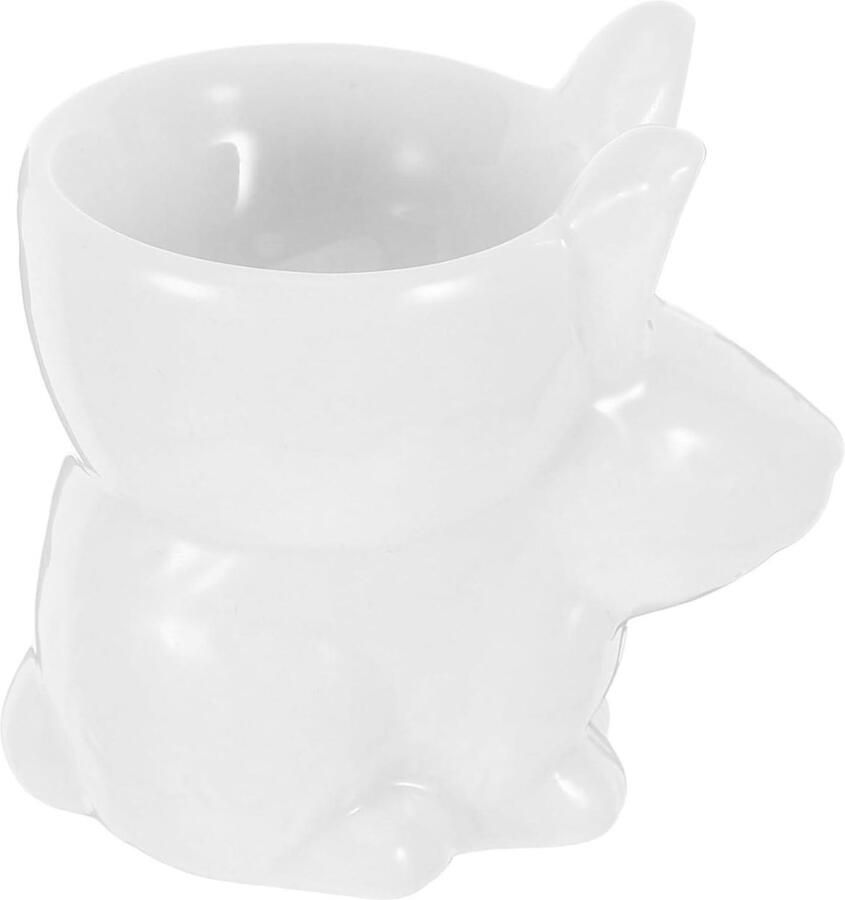 Keramische Eierdopjes Eierbeker Dierlijk Ontbijt Serveren Konijnen Design 7.2 x 6.8 x 5.1 cm Wit