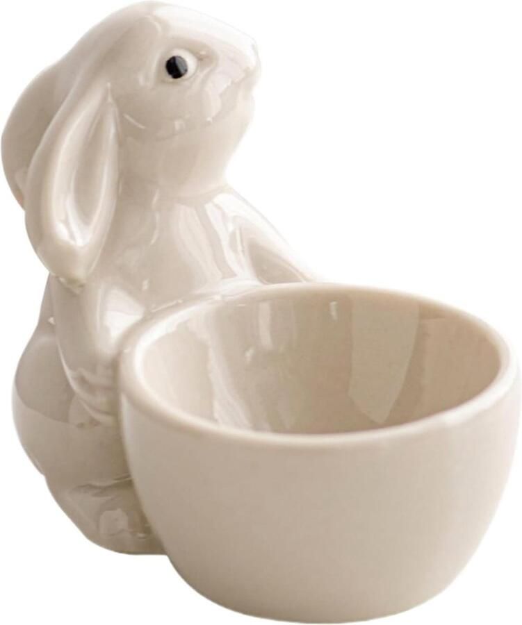 Keramische Eierdopjes Eierhouder Bekertje Ontbijt Serveren Konijn Design 8.5 x 7 cm Wit