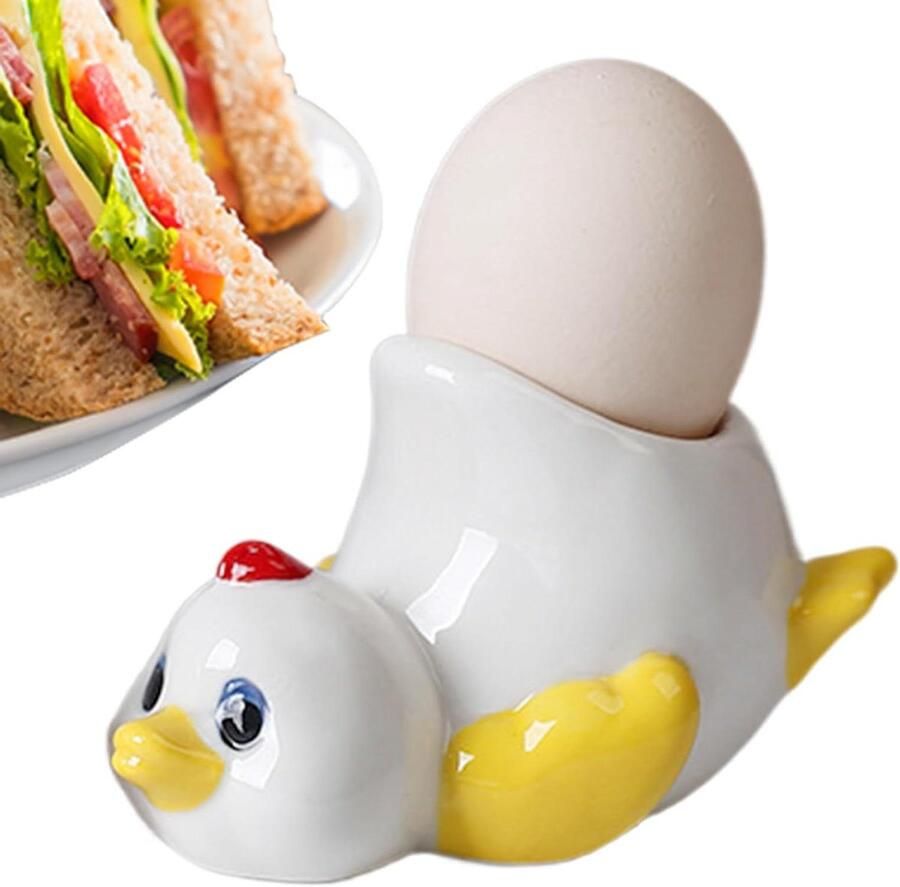 Keramische eierdopjes Eierhouder Kip Eend Ontbijttafel Verfraaien Handgeschilderd Ontwerp 11 cm Hoogte Eendje