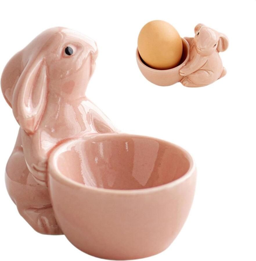Keramische Eierdopjes Eierhouder Standaard Ontbijt Presentatie Leuk Bunny Design 85 x 7 cm Roze