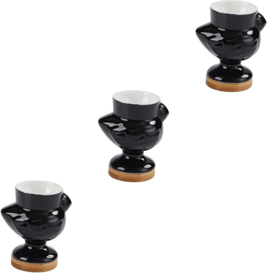 Keramische Eierdopjes Eierhouders Eieren Ontbijt Presenteren Set van 3 Stuks 13.5x13.5x4.5 cm Zwart