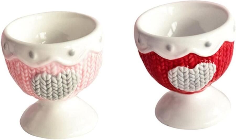 Keramische Eierdopjes Eierhouders Keuken Ontbijt Serveren Hartjespatroon Design 5.2 x 5.2 x 5.2 cm Rood Roze