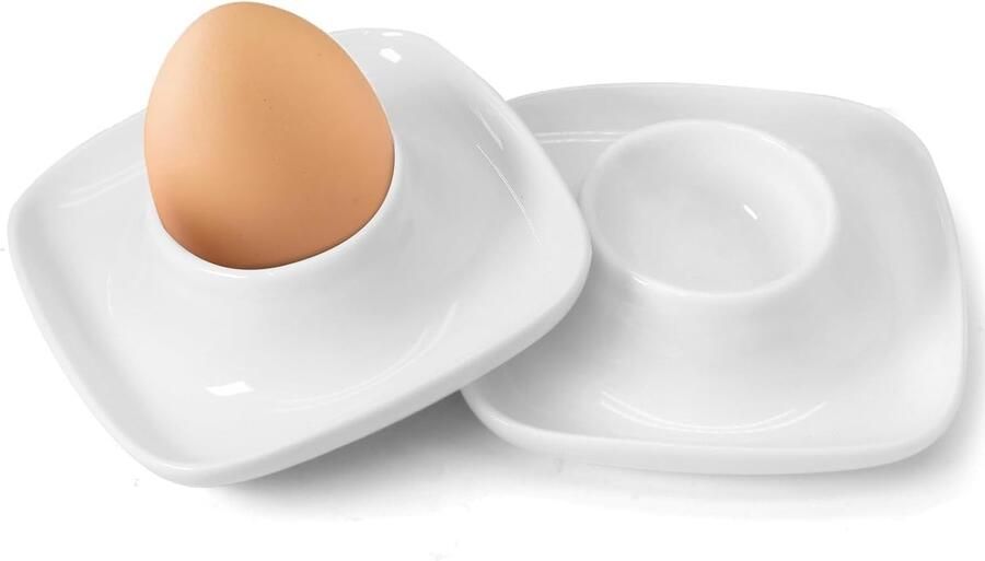 Keramische Eierdopjes Eierhouders Ontbijt Serveren Vierkante Vorm Set van 2 Wit
