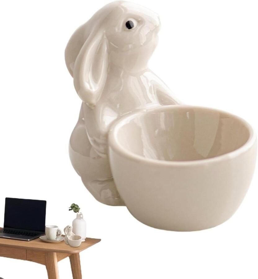 Keramische eierdopjes Eierhouders set Ontbijt serveren Stapelbaar design 8.4 cm breed Wit