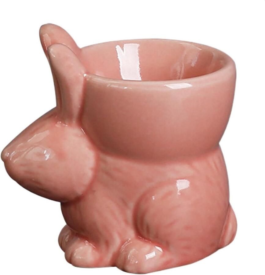 Keramische Eierdopjes Paasei Houder Ontbijten Serveren Handbeschilderd Konijn Design 8B x 6H cm Lichtroze