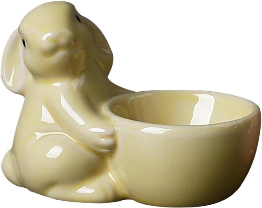 Keramische Eierdopjes Konijn Eierhouder Ontbijt Serveren Uniek Konijn Design 9 x 6.5 cm Geel