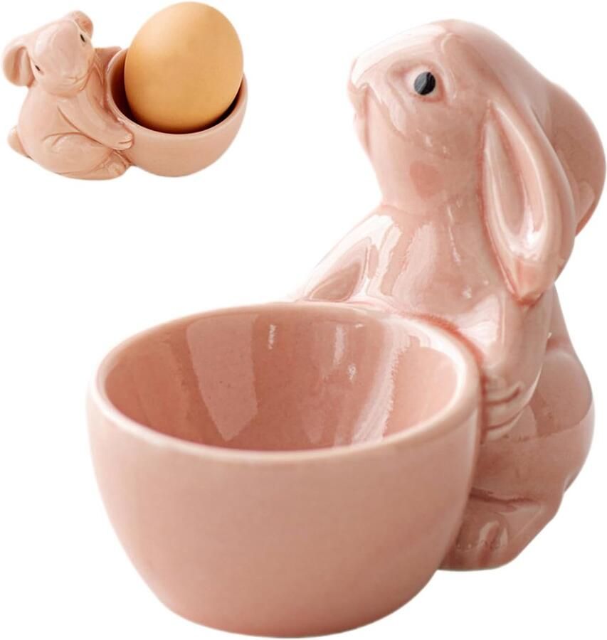 Keramische eierdopjes Paaseierenhouder standaard Ontbijt serveren Uniek konijn design 8.5x7cm