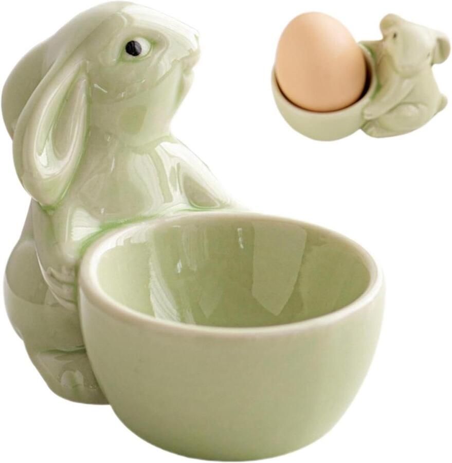 Keramische eierdopjes Paashaas eierdop Ontbijt serveren Konijn design 8.5x7cm Groen